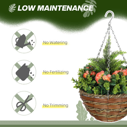 2 PCs Artificial Lisianthus Flower Hanging Planter Basket Orange