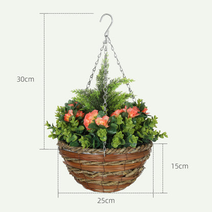 2 PCs Artificial Lisianthus Flower Hanging Planter Basket Orange