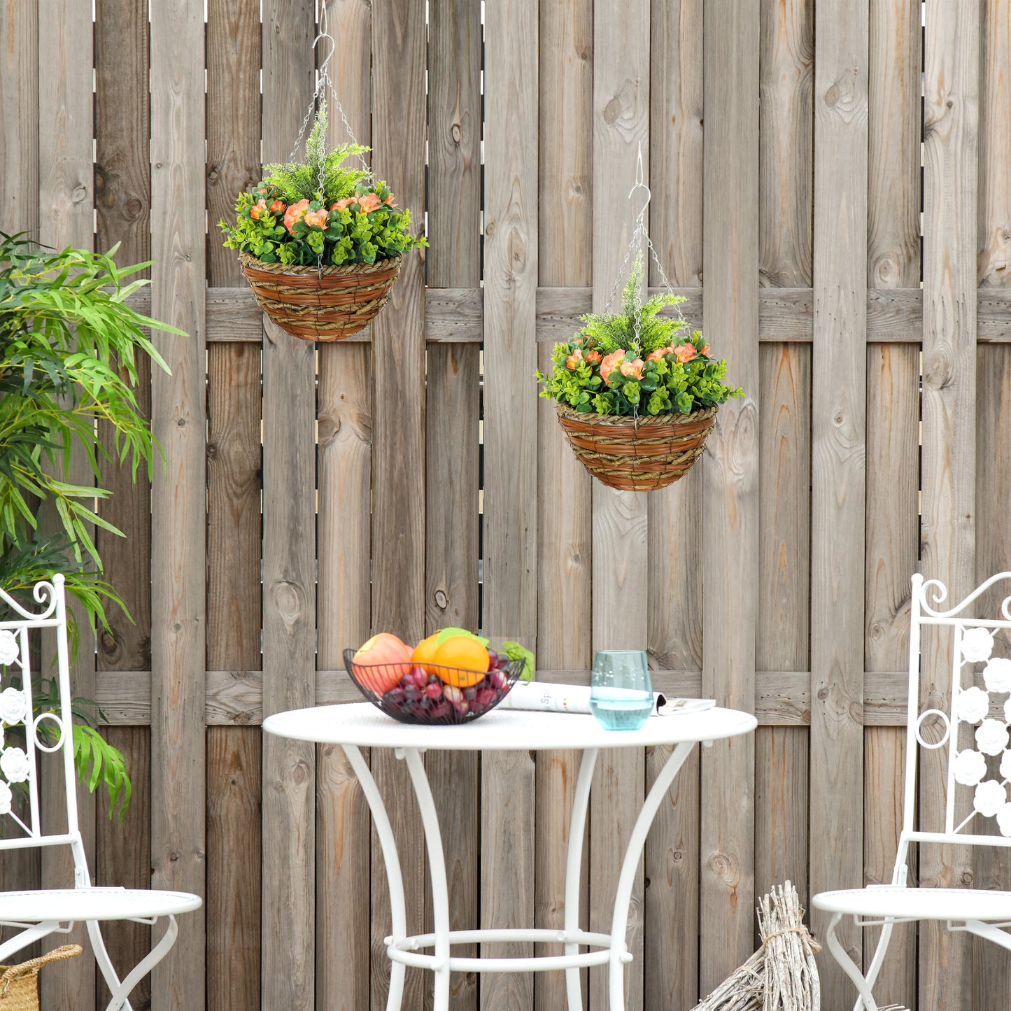2 PCs Artificial Lisianthus Flower Hanging Planter Basket Orange