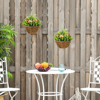 2 PCs Artificial Lisianthus Flower Hanging Planter Basket Orange