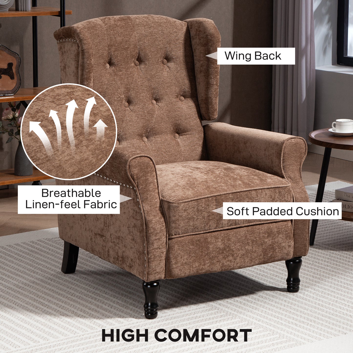 Manual Reclining Armchair Recliner with Footrest Brown