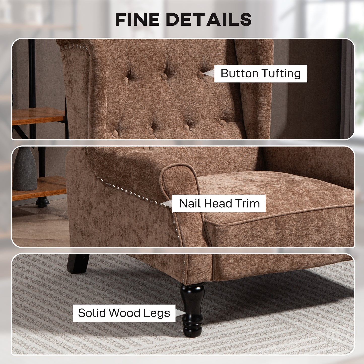 Manual Reclining Armchair Recliner with Footrest Brown