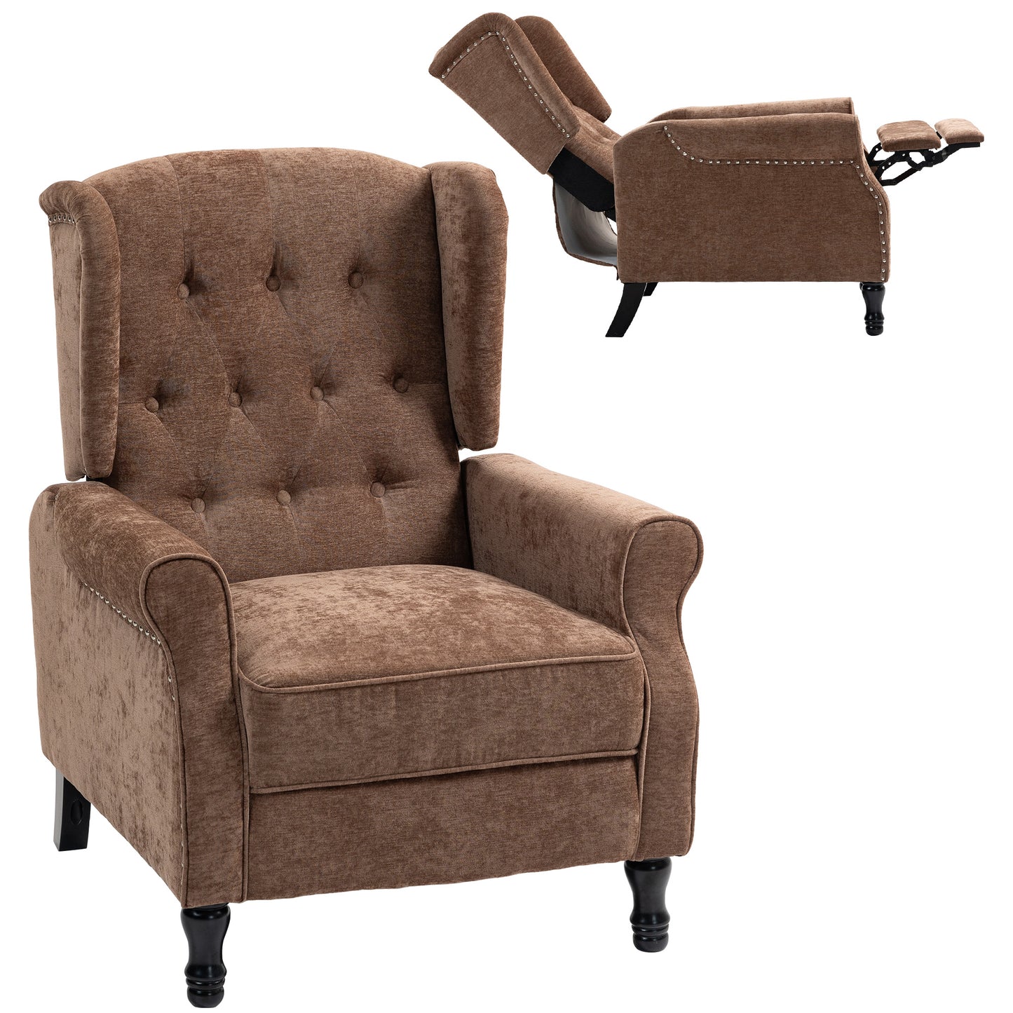 Manual Reclining Armchair Recliner with Footrest Brown