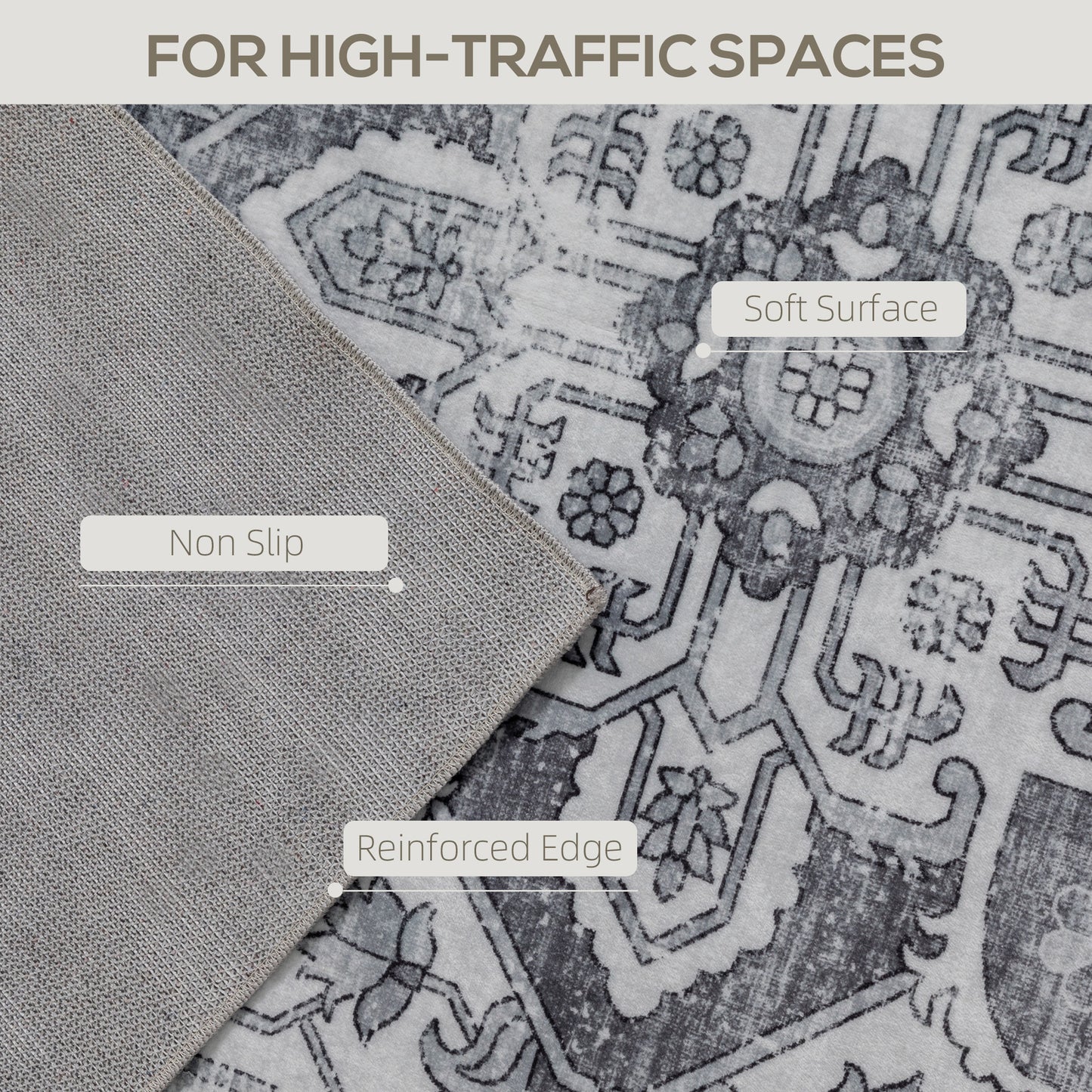 Flannel Non-Slip Washable Rug for Living Room, 290 x 200 cm, Grey