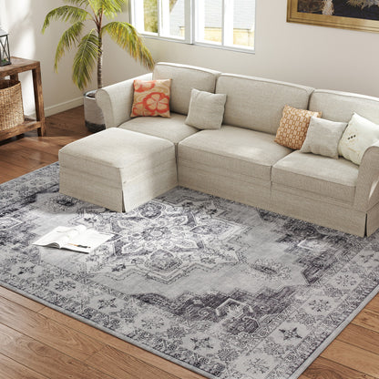 Flannel Non-Slip Washable Rug for Living Room, 290 x 200 cm, Grey