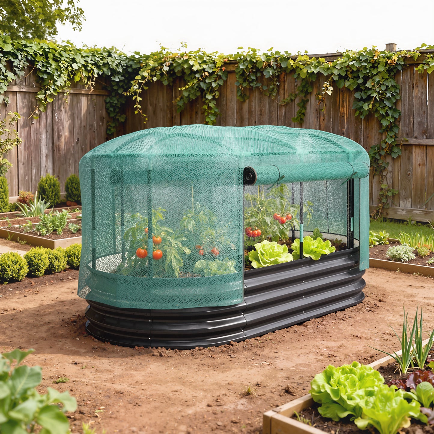 Raised Garden Bed with Self Watering System, Outdoor Planter Grey
