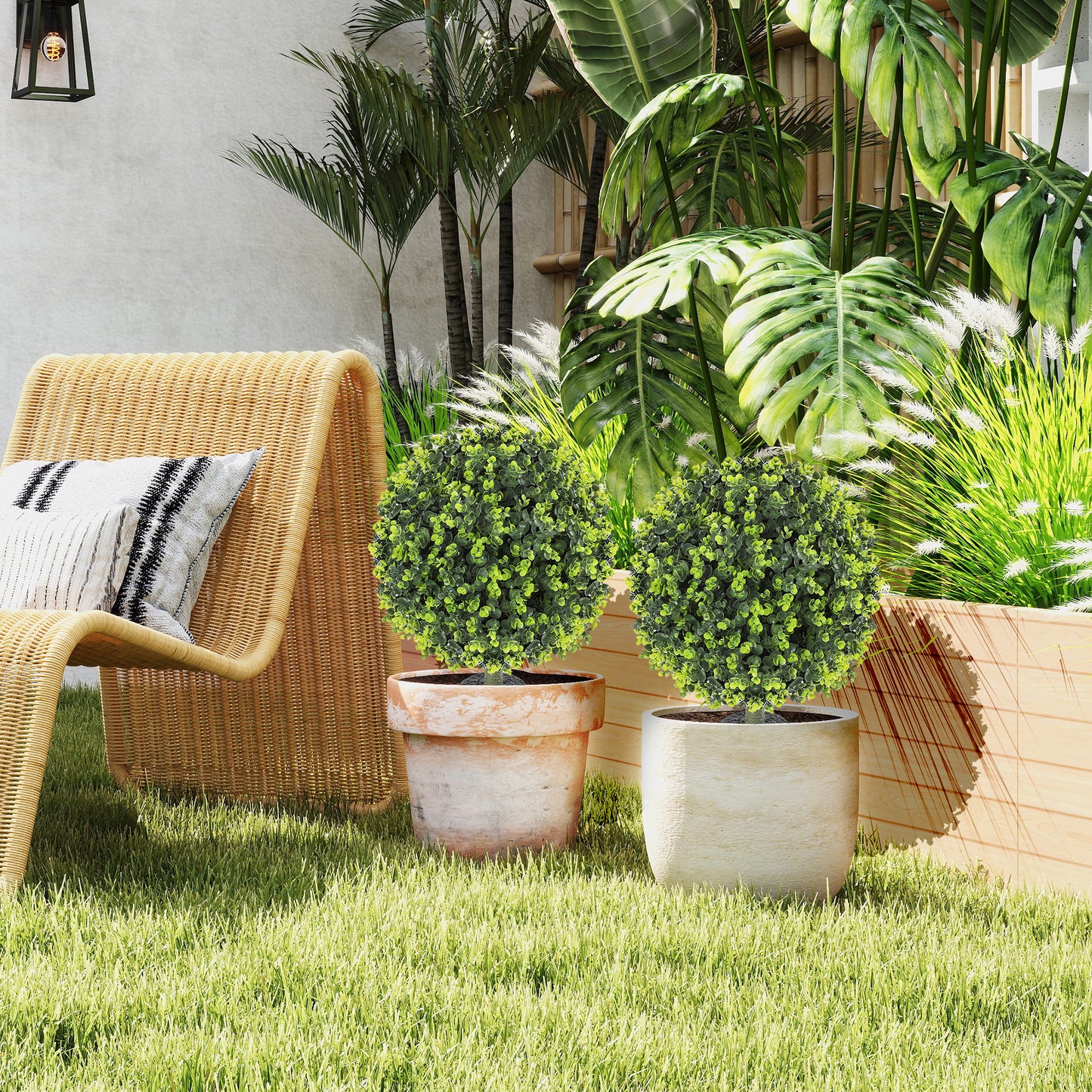 Warehouse Clearance: Set of 2 40cm Artificial Boxwood Topiary Ball Bush for Indoor Outdoor