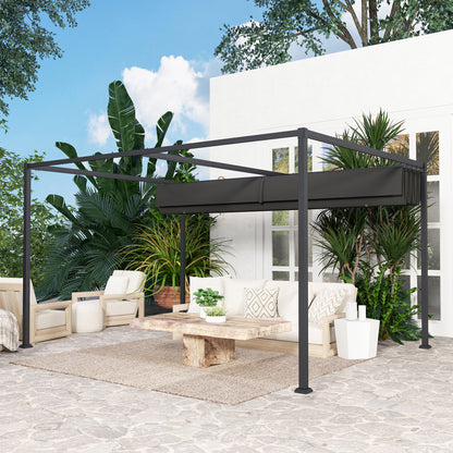 4x3(m) Metal Pergola Gazebo Patio Sunshelter Retractable Canopy Black
