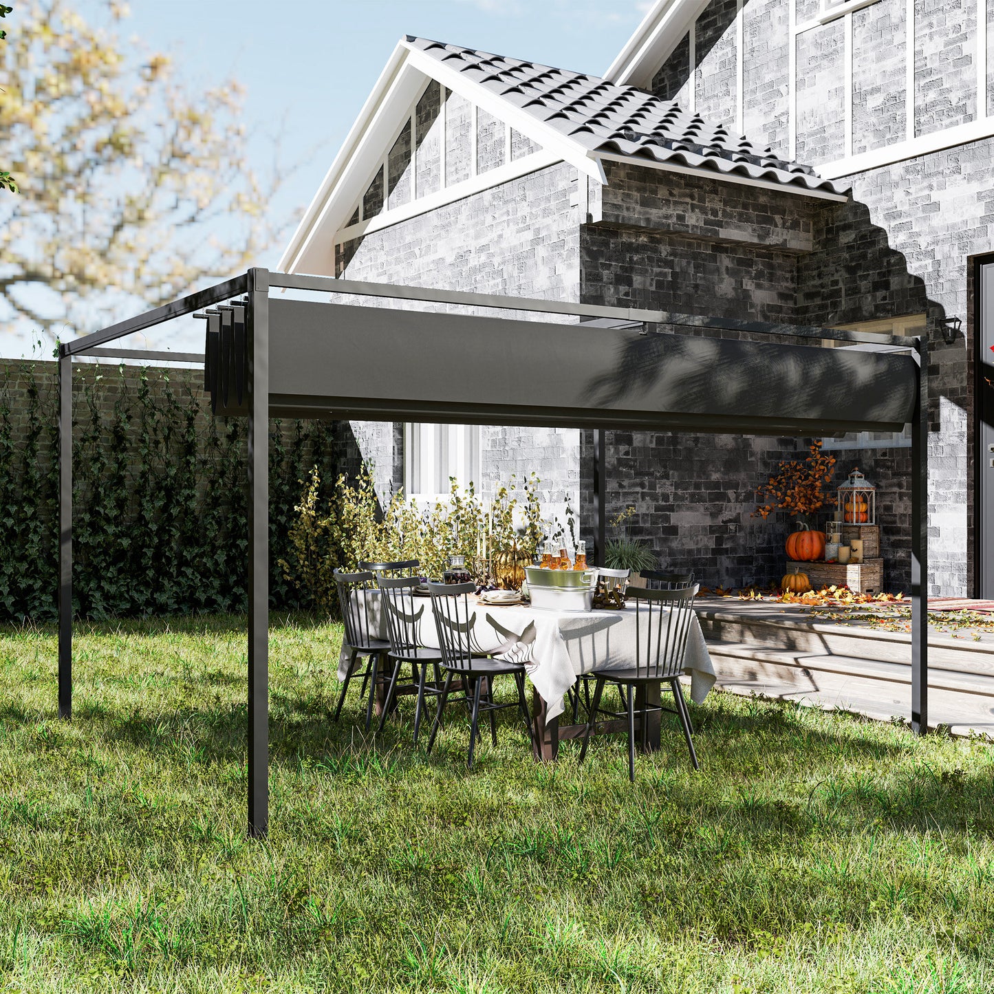 4x3(m) Metal Pergola Gazebo Patio Sunshelter Retractable Canopy Black