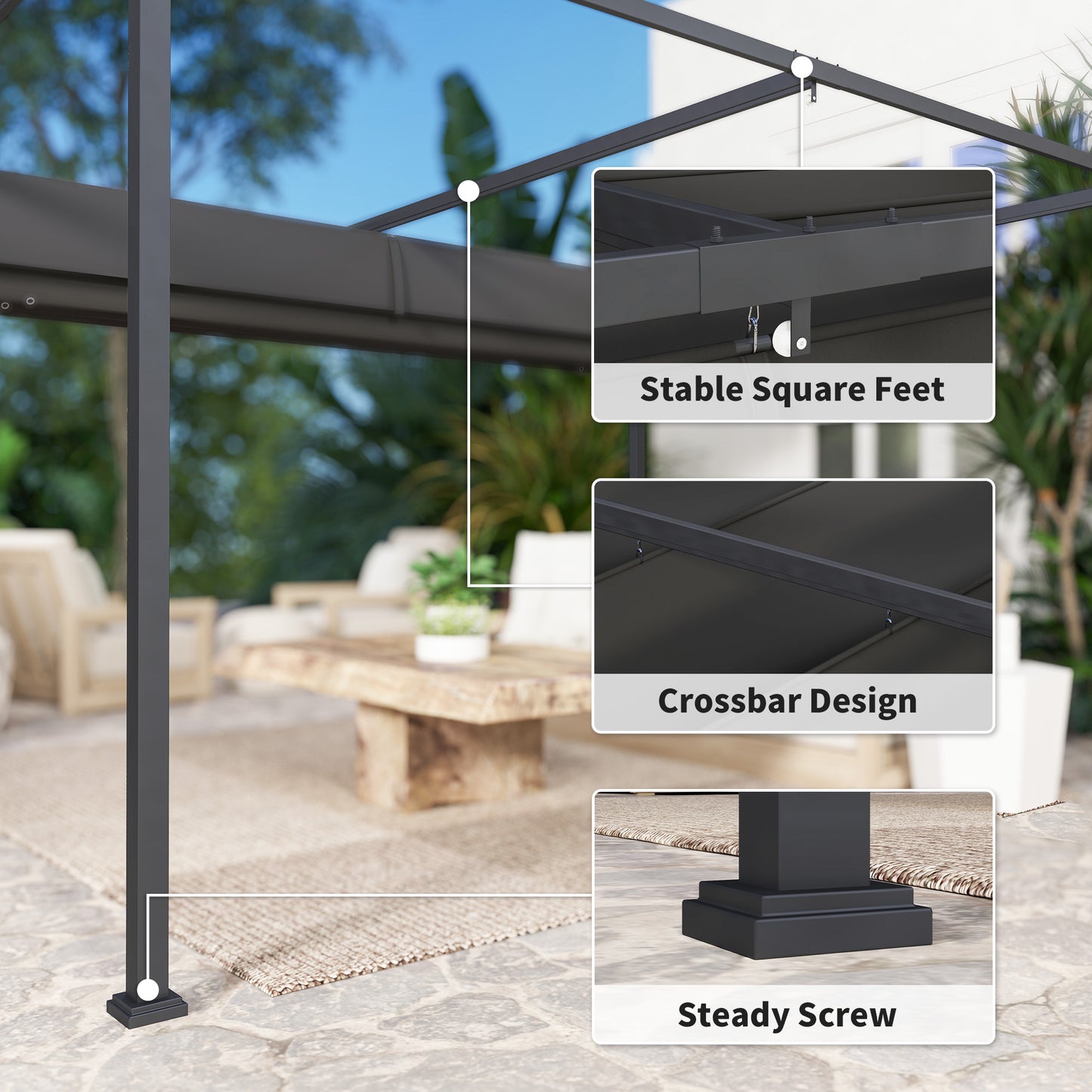 4x3(m) Metal Pergola Gazebo Patio Sunshelter Retractable Canopy Black