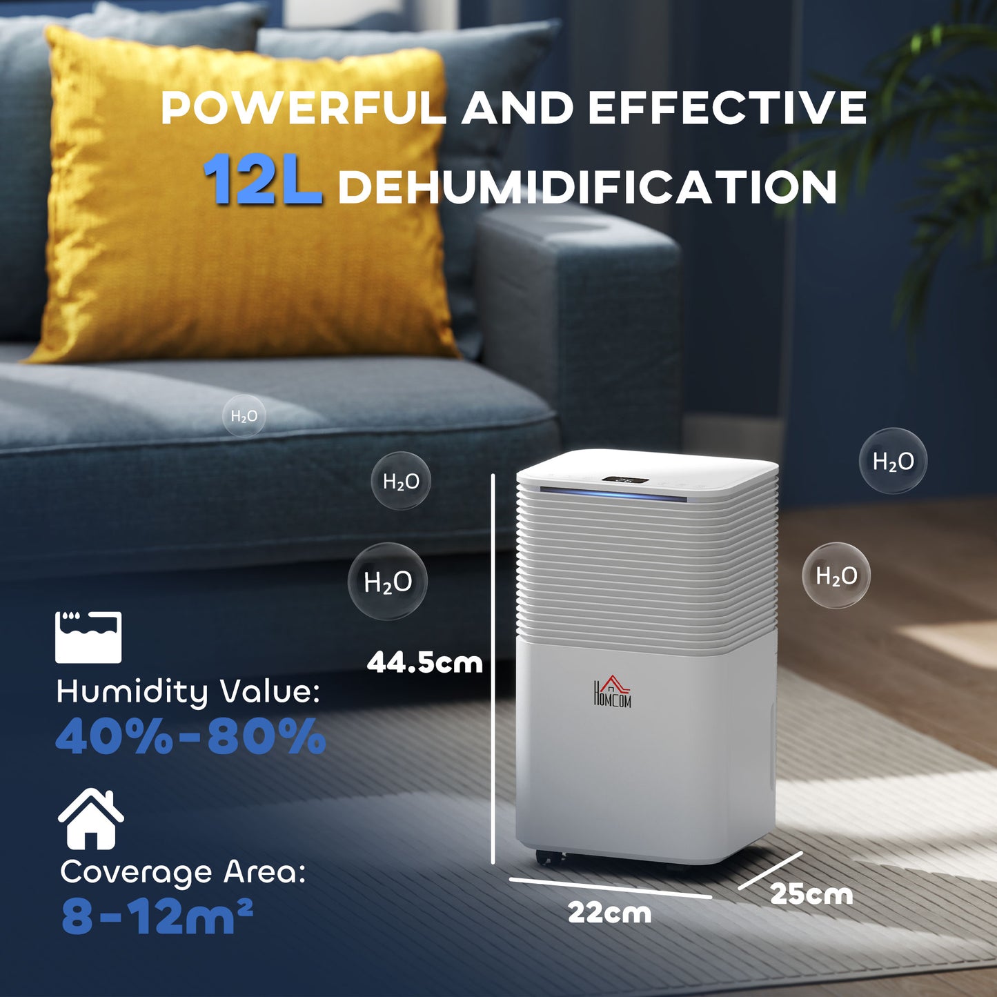 12L/Day Portable Quiet Dehumidifier for Home, Electric Air De-Humidifier