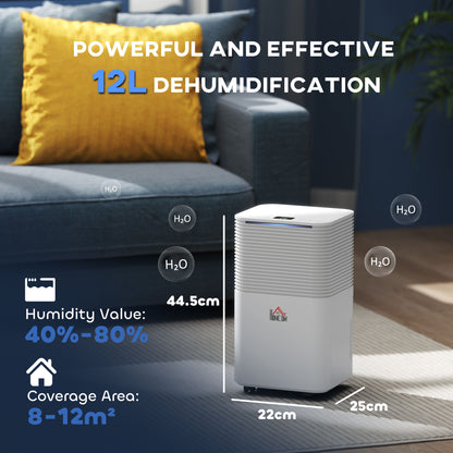 12L/Day Portable Quiet Dehumidifier for Home, Electric Air De-Humidifier