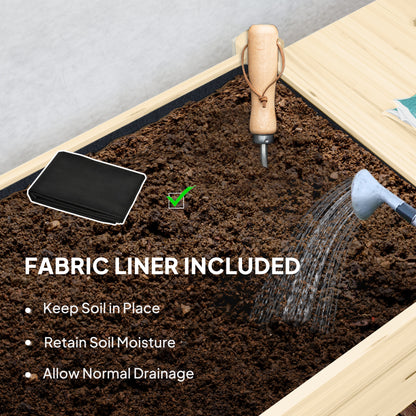 Wooden Raised Planter with Lockable Wheels, Liner, Natural