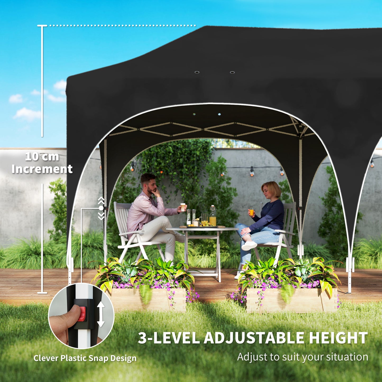 3 x 6m Pop Up Gazebo with Sides, Peak Top Garden Party Tent Marquee