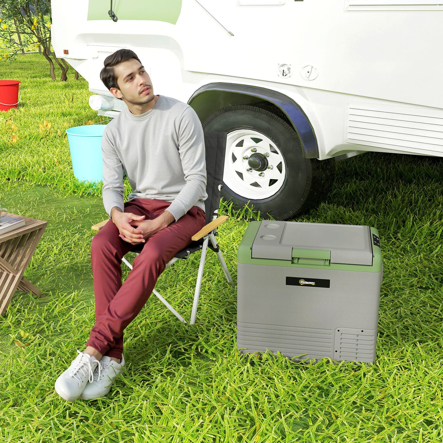 50L Car Refrigerator 12V Portable Freezer for Camping, Light Green