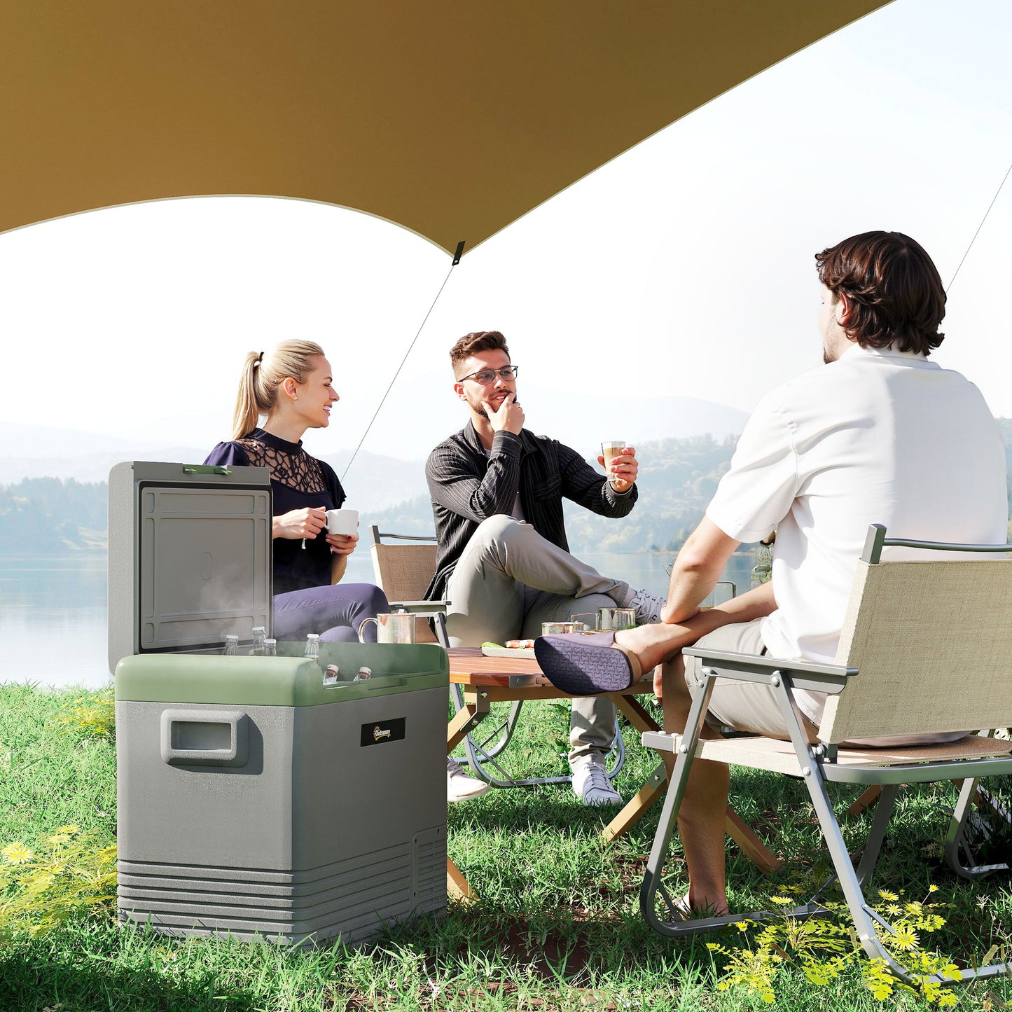 50L Car Refrigerator 12V Portable Freezer for Camping, Light Green