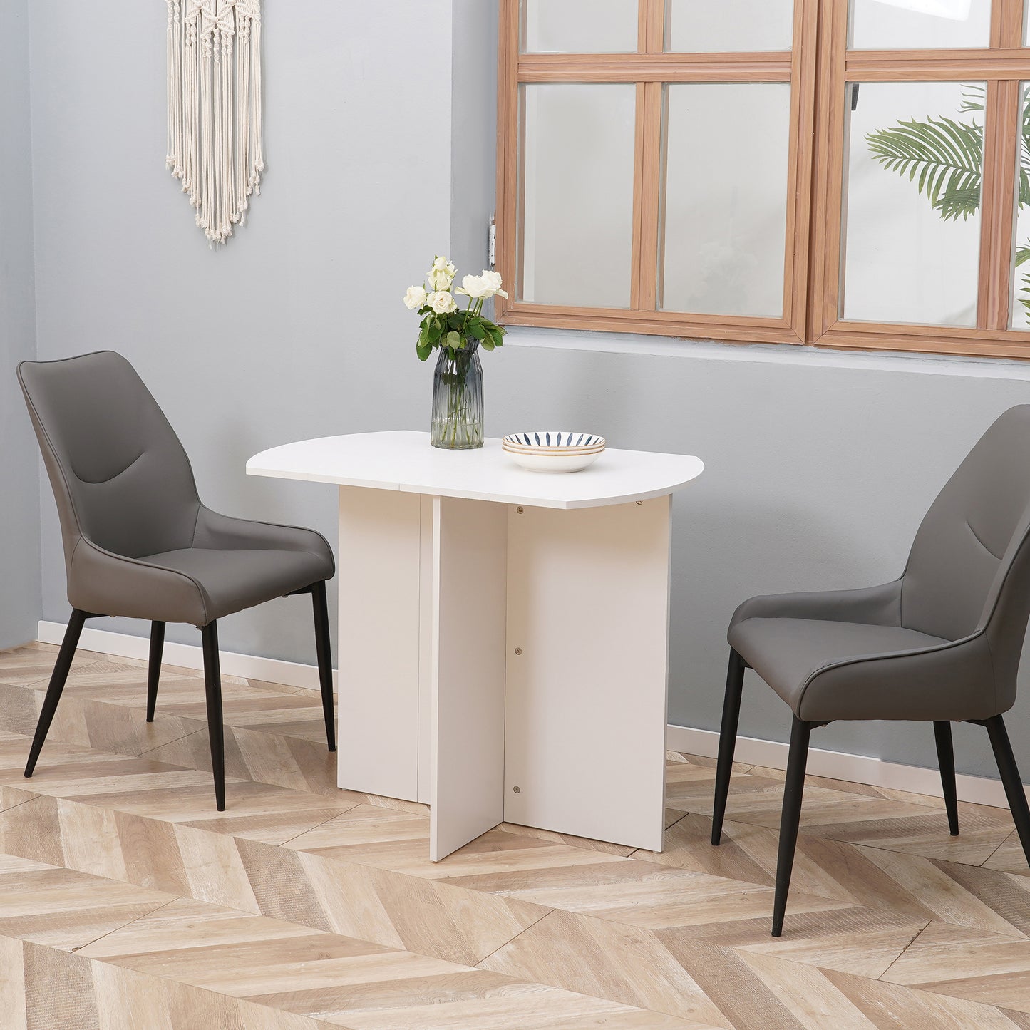 Foldable Dining Table Compact Drop Leaf Table for Kitchen White