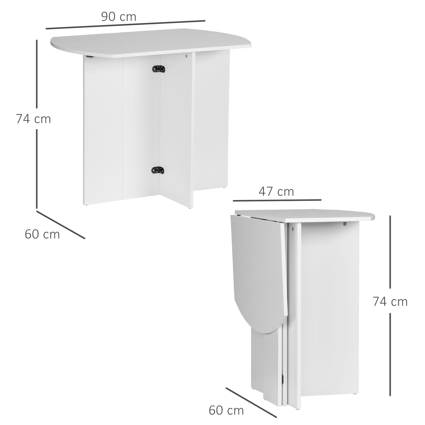 Foldable Dining Table Compact Drop Leaf Table for Kitchen White