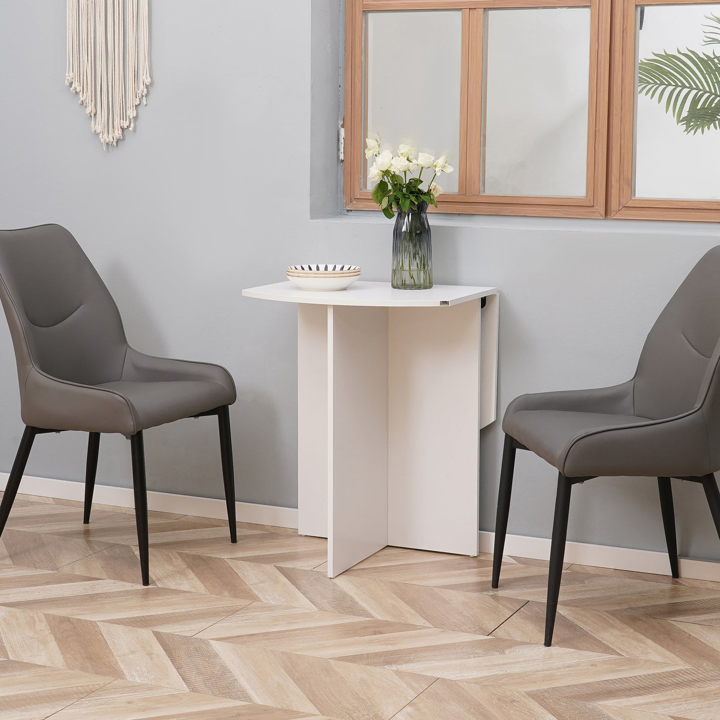 Foldable Dining Table Compact Drop Leaf Table for Kitchen White