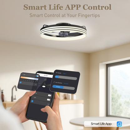Ceiling Fan with Light and & App Control, 6 Speed, 50 cm, Black