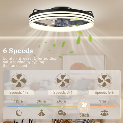 Ceiling Fan with Light and & App Control, 6 Speed, 50 cm, Black