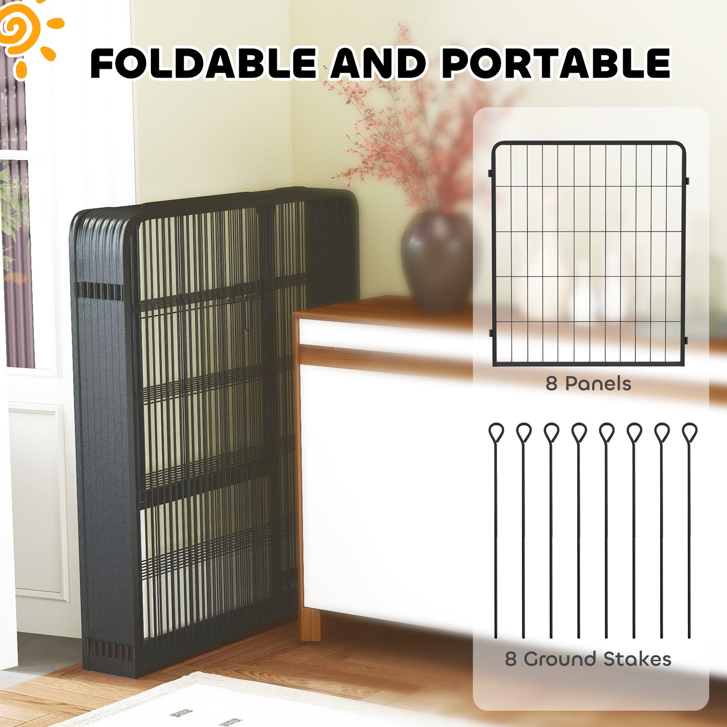 Dog Playpen, 6 Panels Puppy Pen Dog Playpen, 100cm High, Black