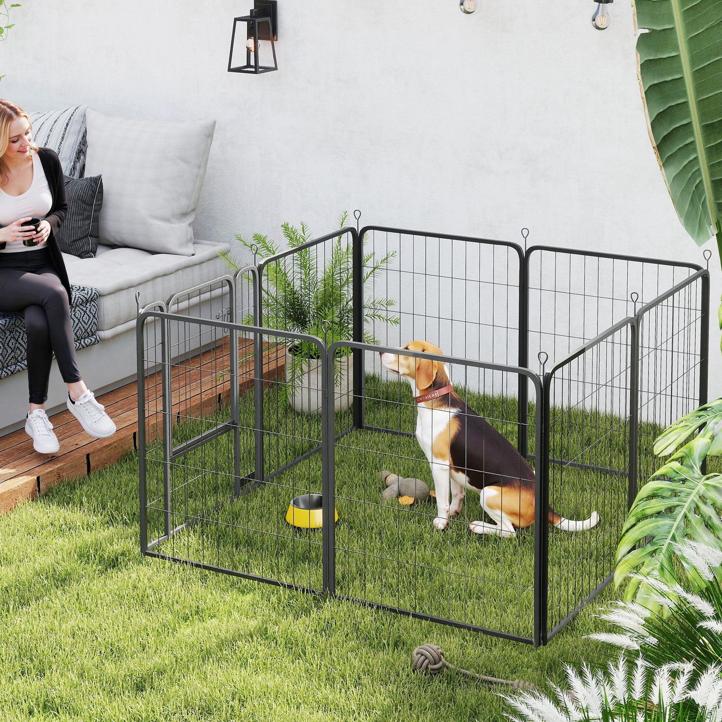 Dog Playpen, 6 Panels Puppy Pen Dog Playpen, 100cm High, Black