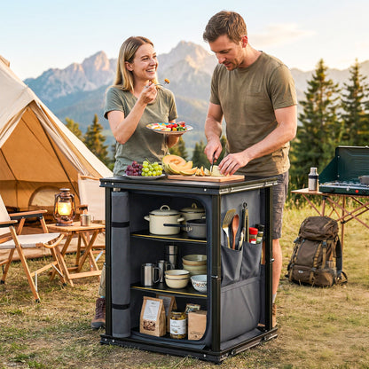Camping Cupboards, Folding Camping Kitchen Table with 3-Tier