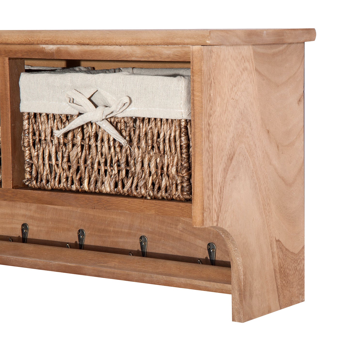 Entryway Coat Rack Wall Mounted Shelf Hooks 2 Baskets Brown