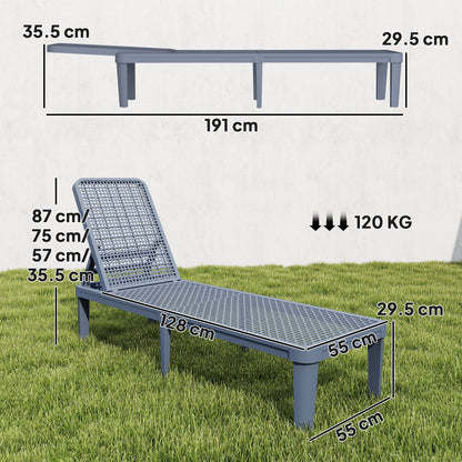 Plastic Sun Lounger, 4-Position Garden Lounger Sun bed, Dark Grey