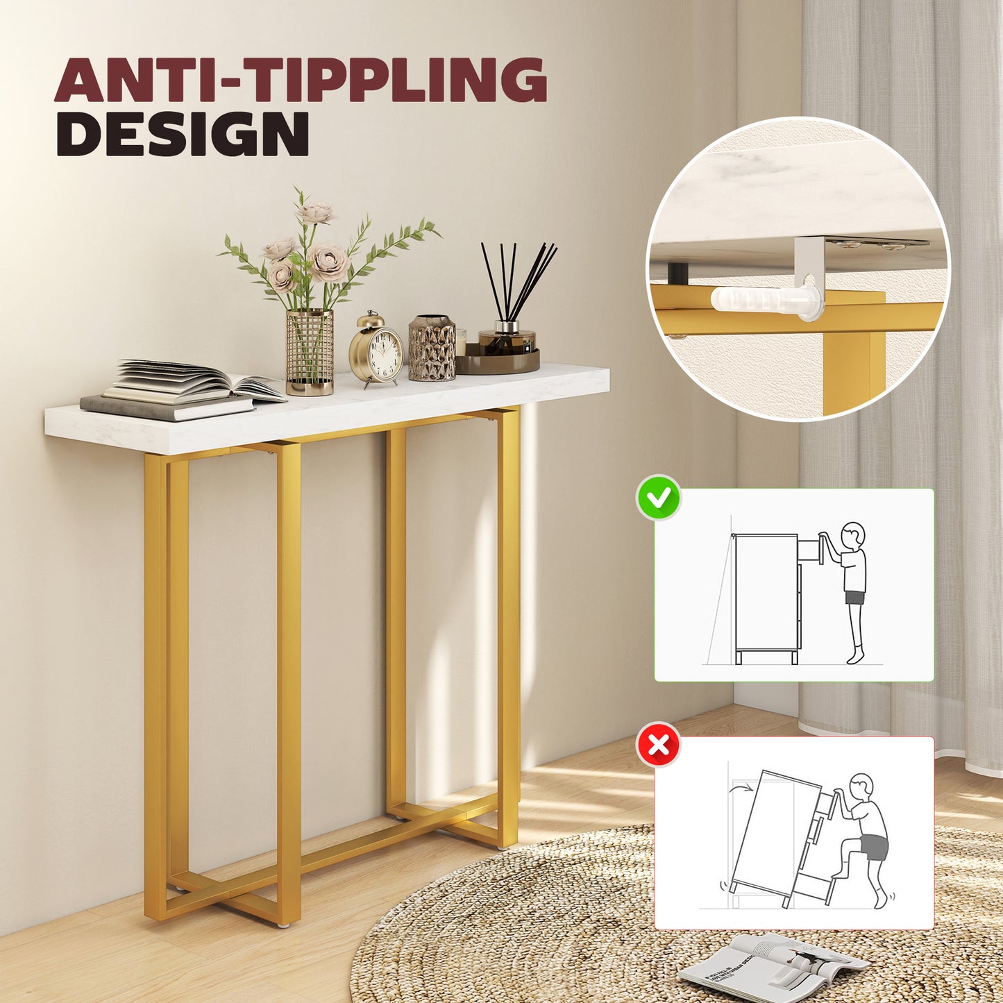Modern Slim Long Accent Sofa Side Table for Hallway, White