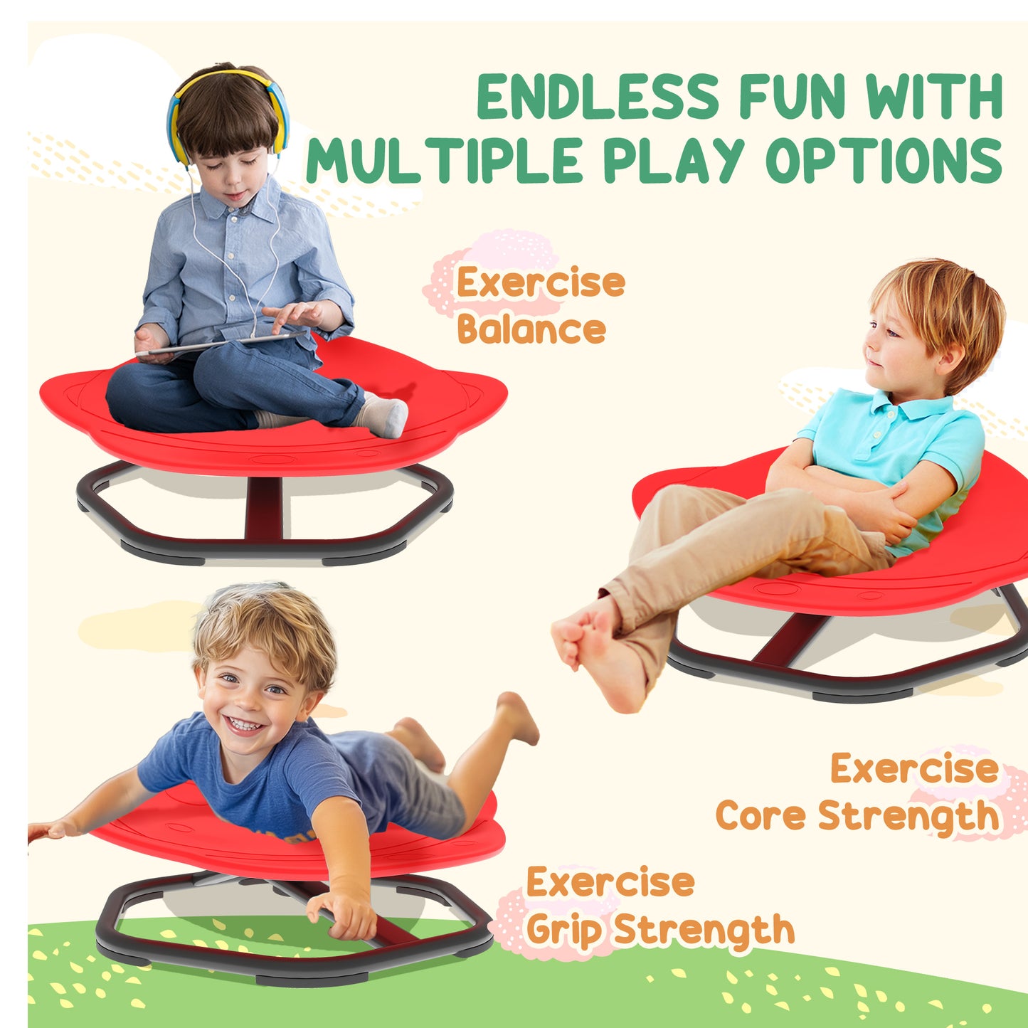 Planet-Shaped Kids Swivel Chair, Sensory Spinning Chair, Red