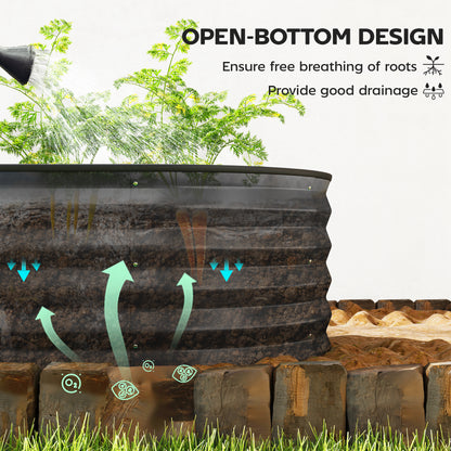 Set of 2 Raised Beds for Garden with Metal Plant Stakes, Dark Grey