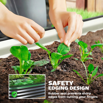 Set of 2 Raised Beds for Garden with Metal Plant Stakes, Dark Grey