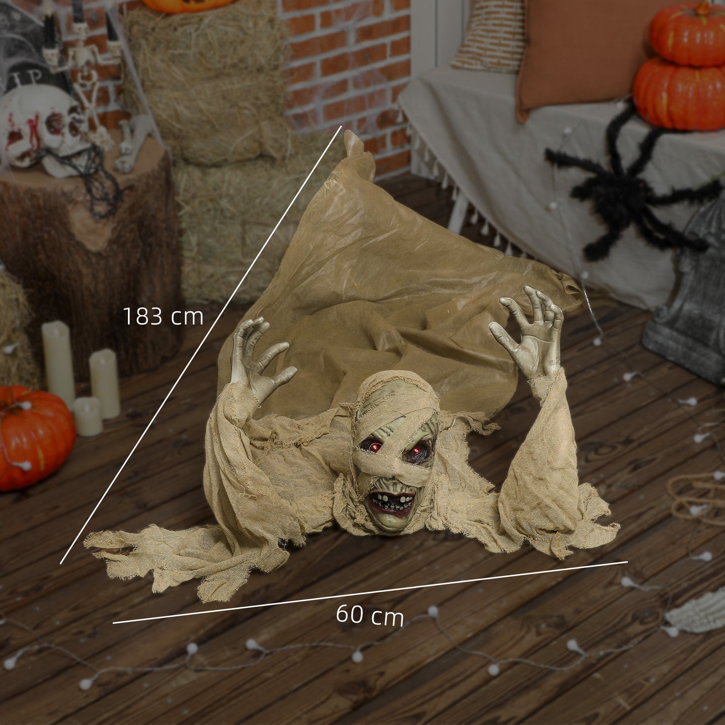 Life Size Halloween Animated Crawling Mummy with Glowing LED Eyes