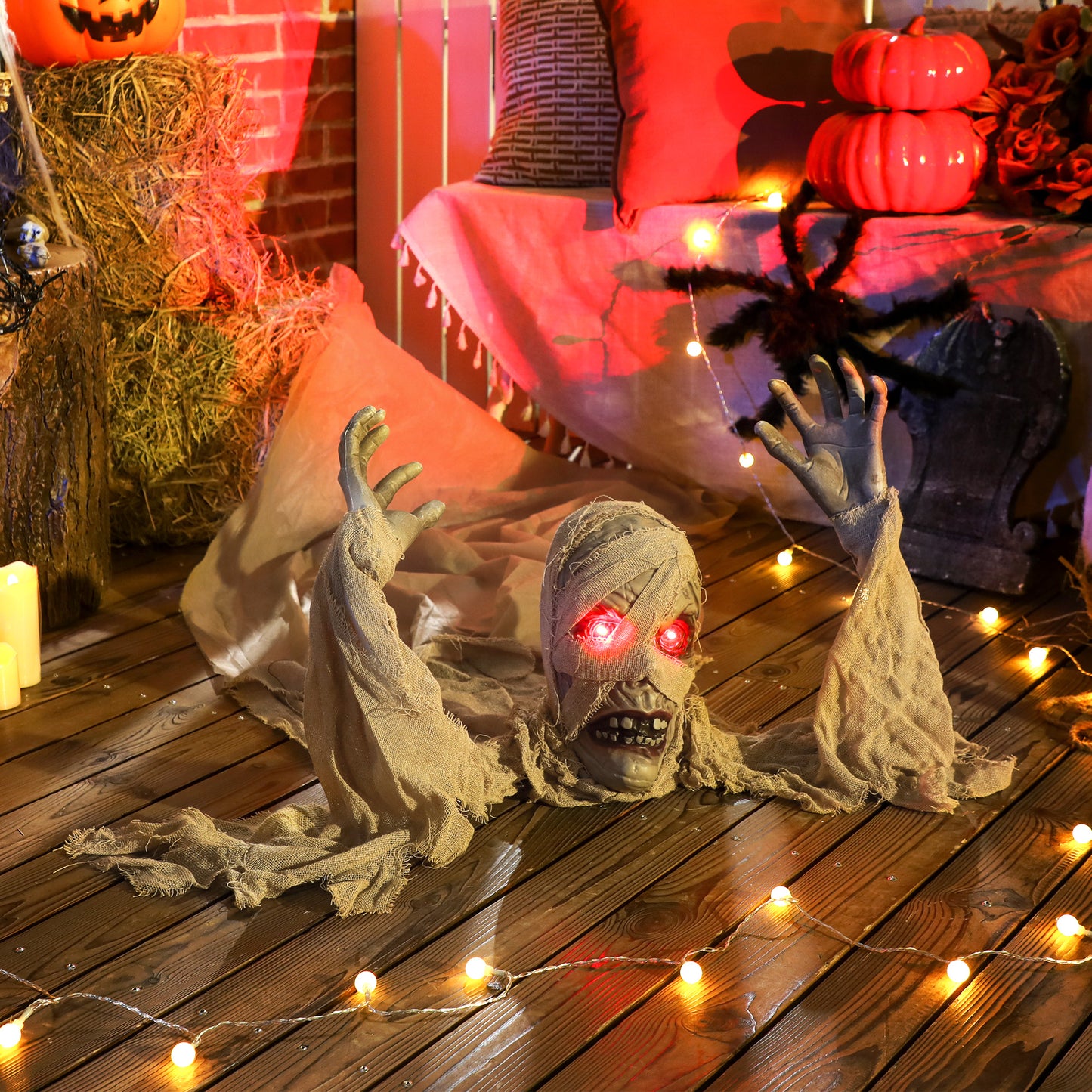 Life Size Halloween Animated Crawling Mummy with Glowing LED Eyes