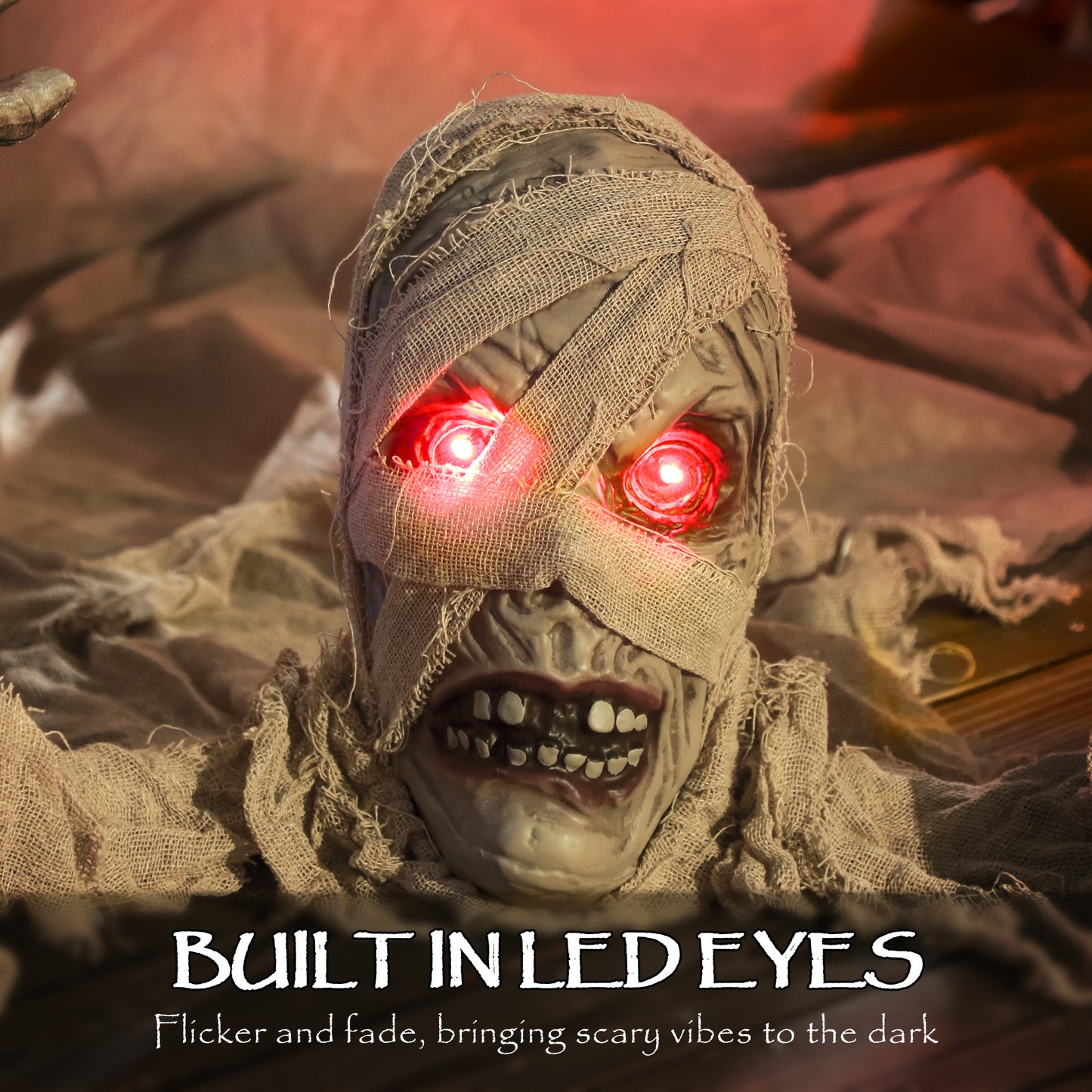 Life Size Halloween Animated Crawling Mummy with Glowing LED Eyes
