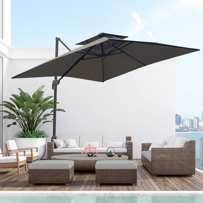 3 x 3(m) Garden Cantilever Roma Parasol with Crank and Tilt, Square Overhanging Patio Umbrella with 360√Ç¬∞ Rotation, Sun Shade Canopy with Base