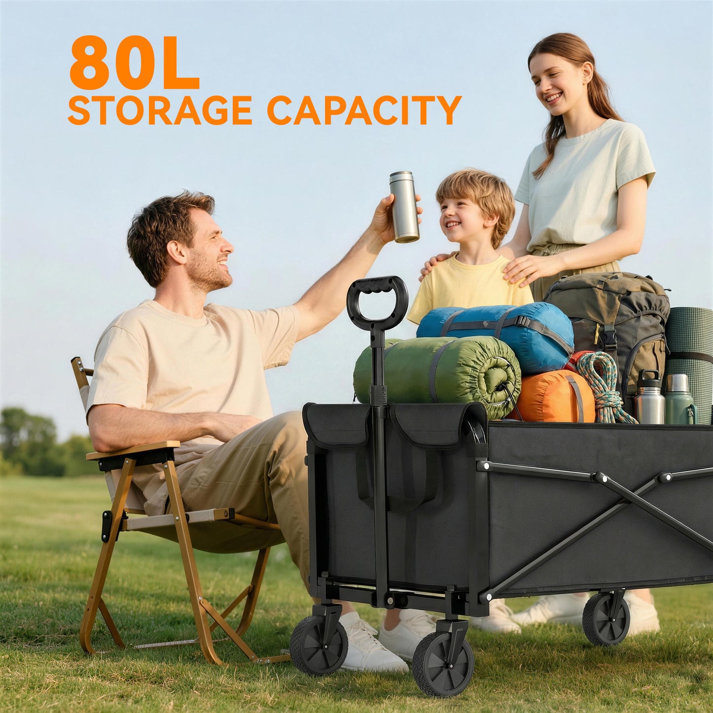 81L Festival Trolley on Wheels, Garden Folding Trolley Cart, Black
