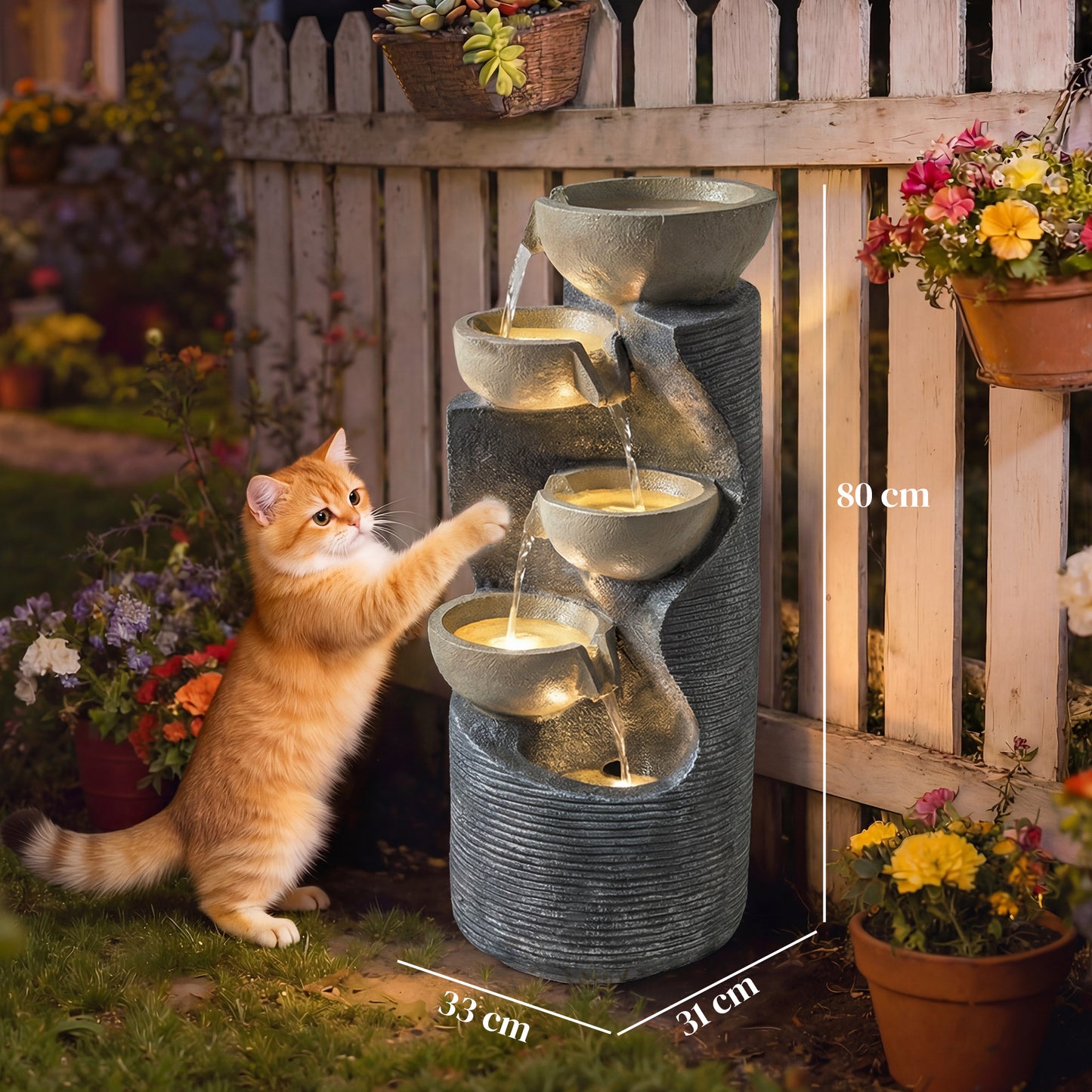 5 Tier Garden Water Feature, Outdoor Water Fountain with LED Lights