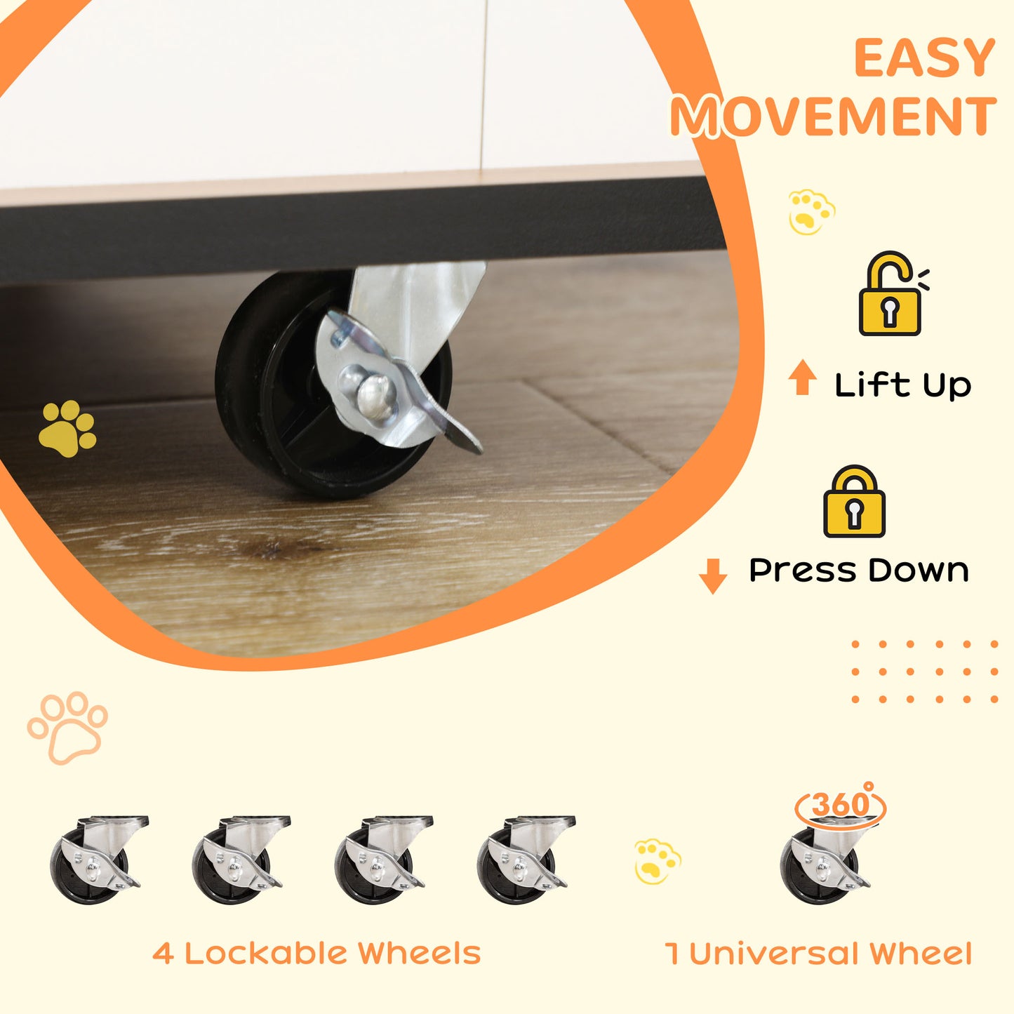 Dog Crate Furniture with Wheel for Medium Dogs, 80 x 60 x 76.5cm - White