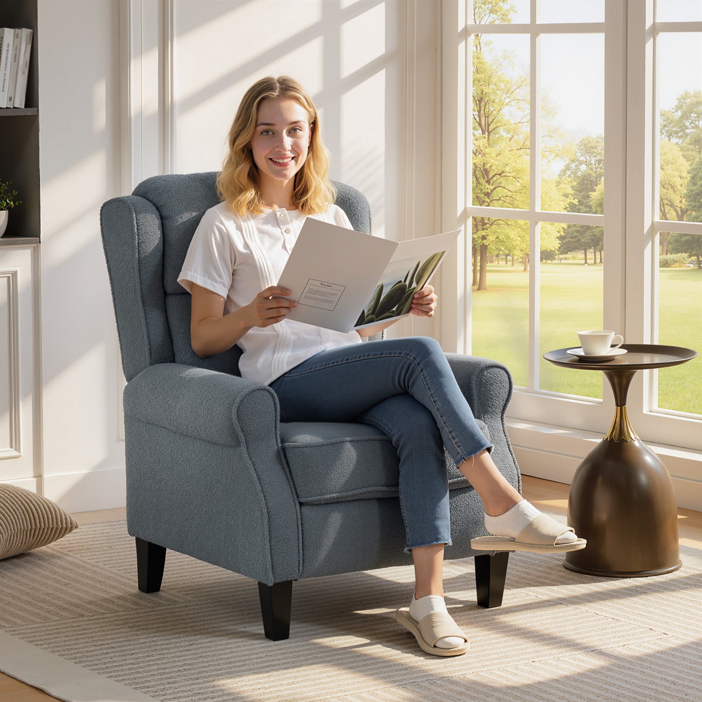 Recliner Armchair, Fabric Recliner Chair, Grey