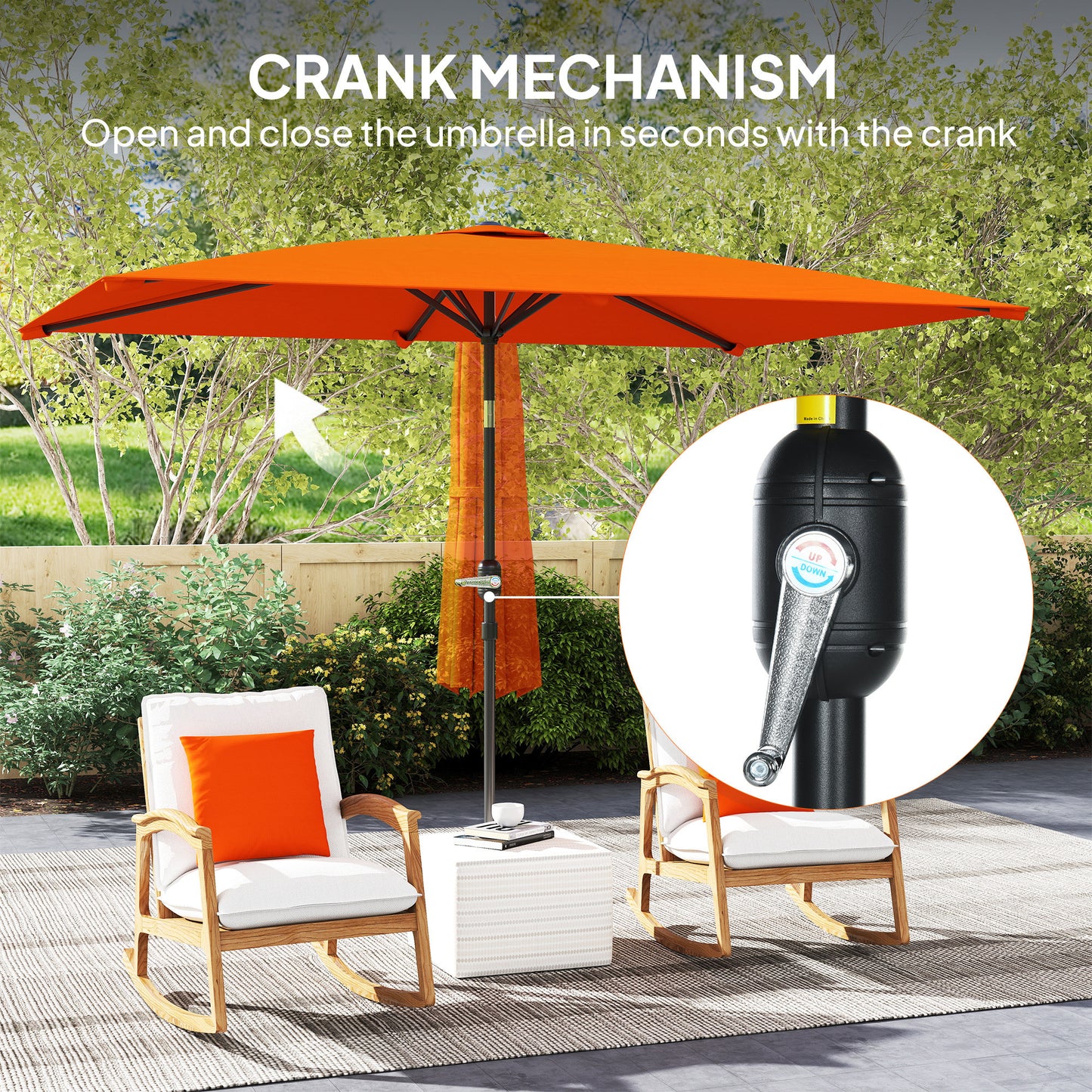 3x2m Garden Parasol Canopy Tilt Crank 6 Ribs Sun Shade Orange