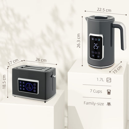 1.7L 3000W Rapid Boil Kettle and 2 Slice Toaster Set Crumb Tray Grey
