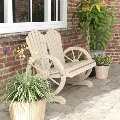 2 Seater Garden Bench w/ Wheel-Shaped Armrests Natural Wood
