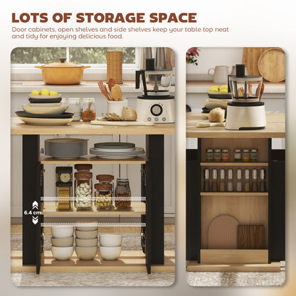 Kitchen Island with Storage Cabinet and Spice Rack, Black & Natural