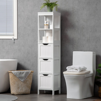Tall Bathroom Cabinet, Slim Bathroom Storage Unit, Freestanding Narrow Floor Cabinet with 3 Drawers and 2 Open Shelves