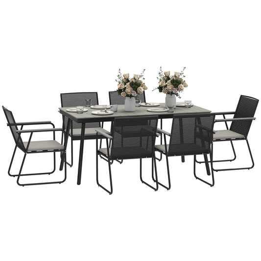 6 Seater Garden Dining Set with Cushions Rattan Backrest, Grey