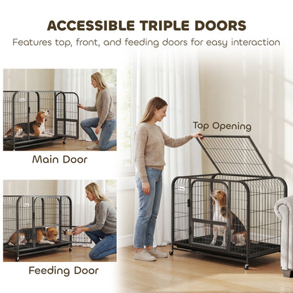 Heavy Duty Dog Crate, Large Dog Cage with Wheels and Tray