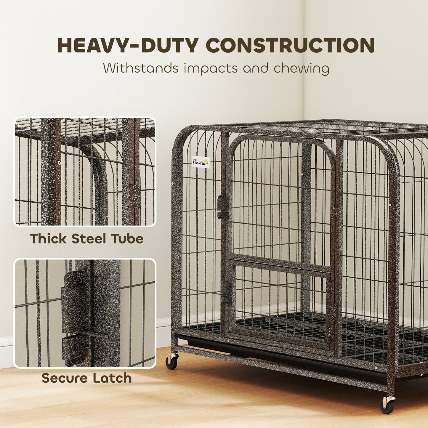 Heavy Duty Dog Crate, Large Dog Cage with Wheels and Tray